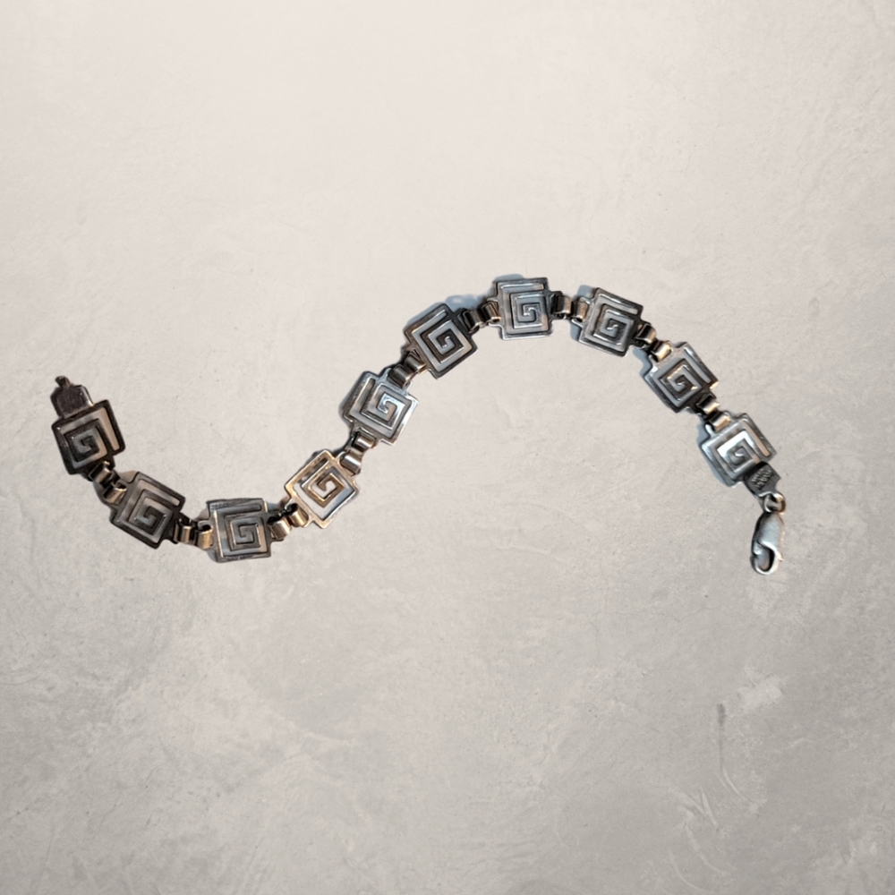 Greek Square Link Sterling Silver Bracelet